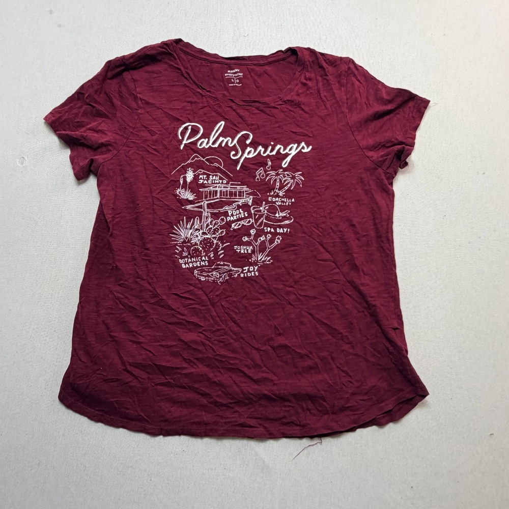Old Navy Graphic Tee Women Large Burgundy Excellent Palm Springs Souvenir Slub